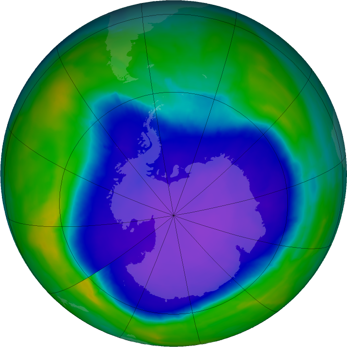 Antarctic ozone map for 06 October 2015